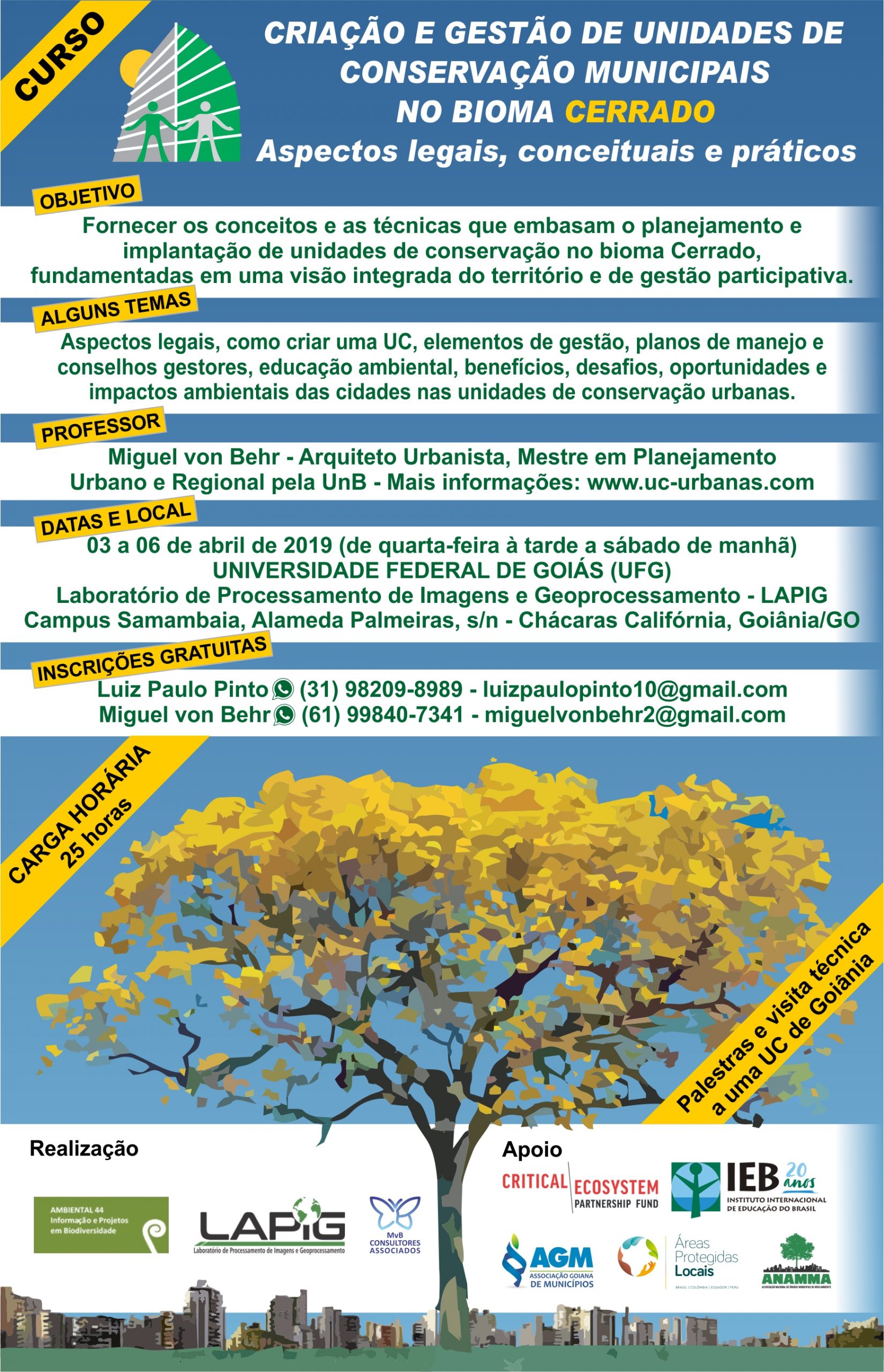 Curso Criação e Gestão de Unidades de Conservação Municipais no Cerrado será oferecido em Goiânia